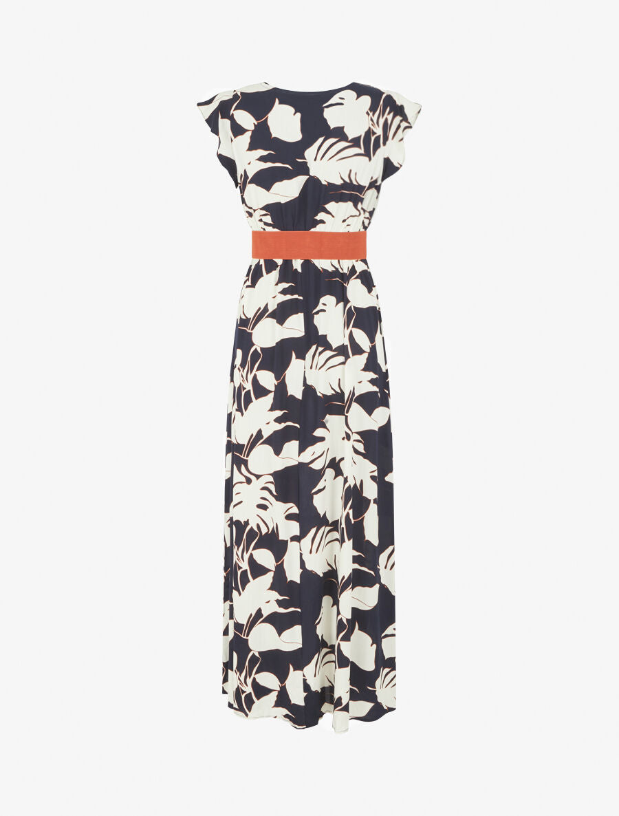 Robe fleurie à manches courtes volantées - Marine - 2