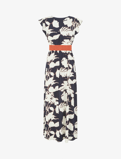 Robe fleurie à manches courtes volantées - Marine - 2