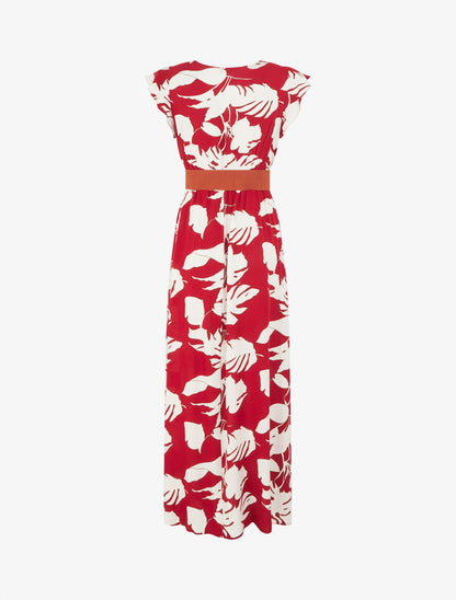 Robe fleurie à manches courtes volantées - Rouge - 3
