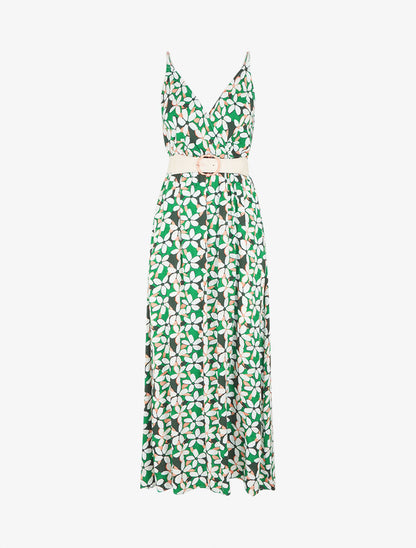 Robe fleurie à fines bretelles - Vert - 1