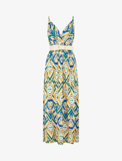Robe longue à fines bretelles imprimé graphique - Jaune - 5