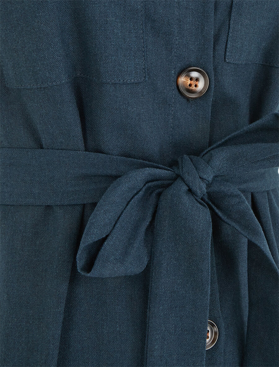 Robe évasée boutonnée à poches - Bleu pétrole - 3