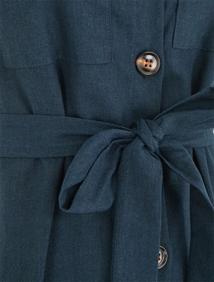 Robe évasée boutonnée à poches - Bleu pétrole - 3