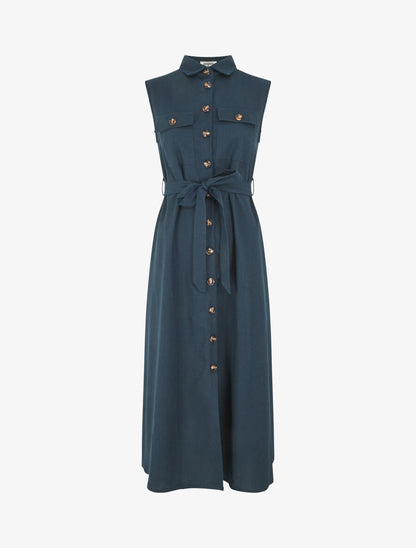 Robe évasée boutonnée à poches - Bleu pétrole - 5