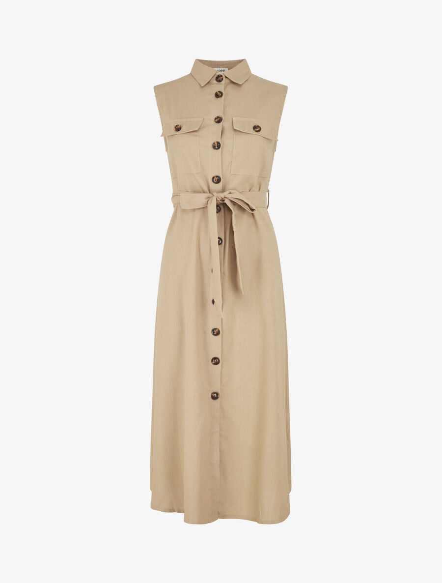 Robe évasée boutonnée à poches - Beige - 1