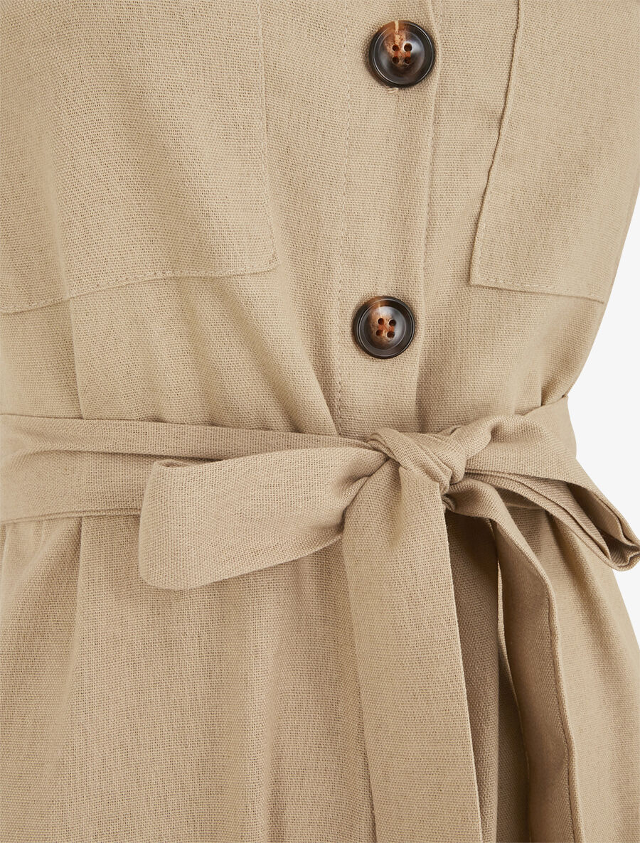 Robe évasée boutonnée à poches - Beige - 3