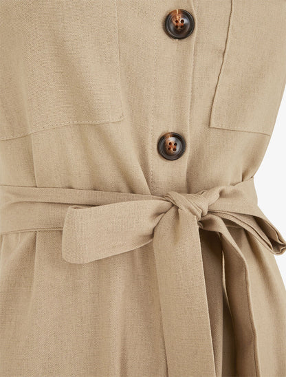 Robe évasée boutonnée à poches - Beige - 3