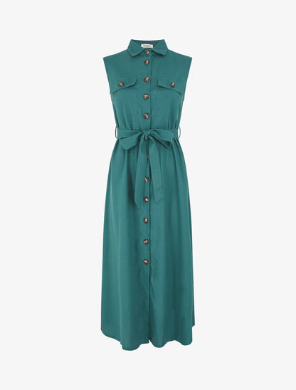 Robe évasée boutonnée à poches - Bleu canard - 4