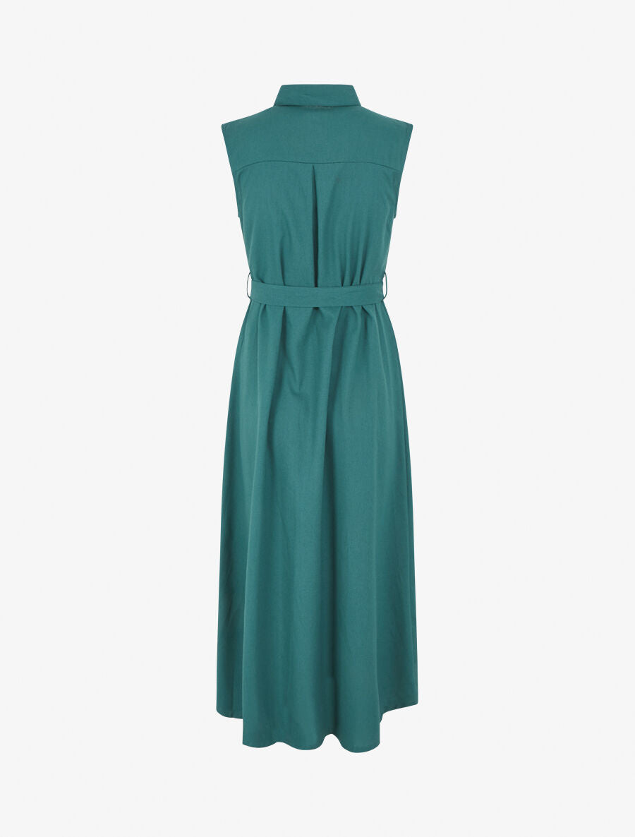 Robe évasée boutonnée à poches - Bleu canard - 2