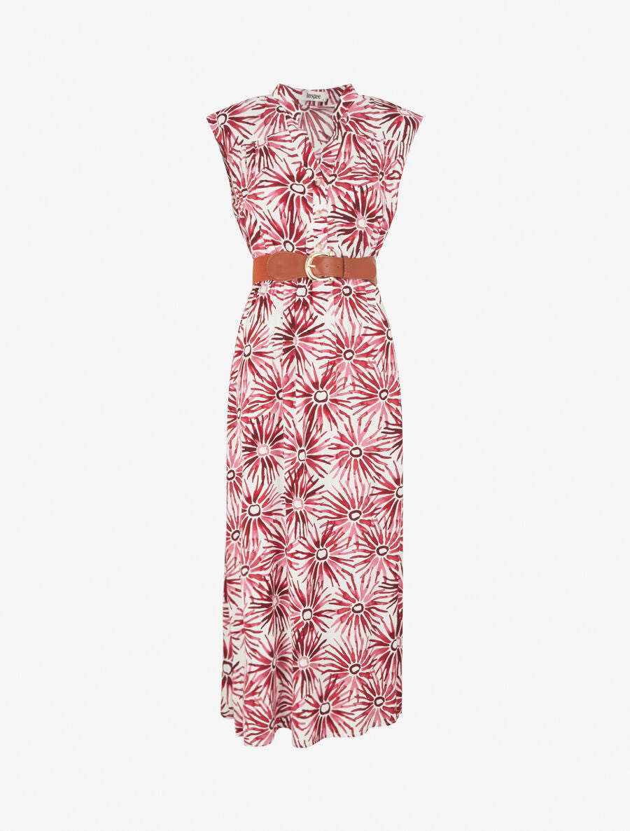 Robe évasée à boutons imprimé fleuri - Rouge - 1
