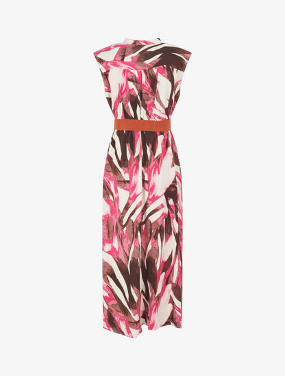 Robe évasée à boutons imprimé abstrait - Fuschia - 2