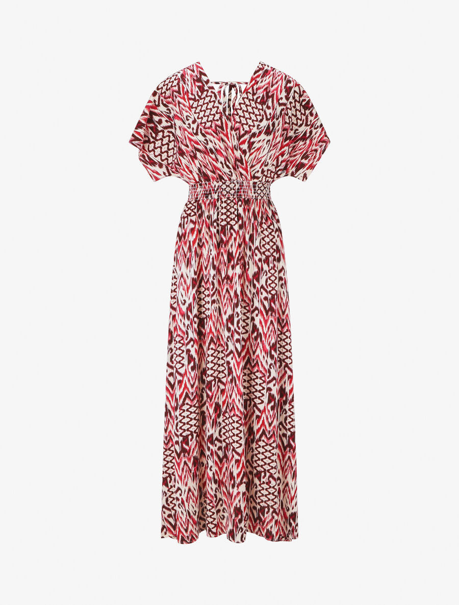 Robe longue manches courtes imprimé graphique - Rouge - 1