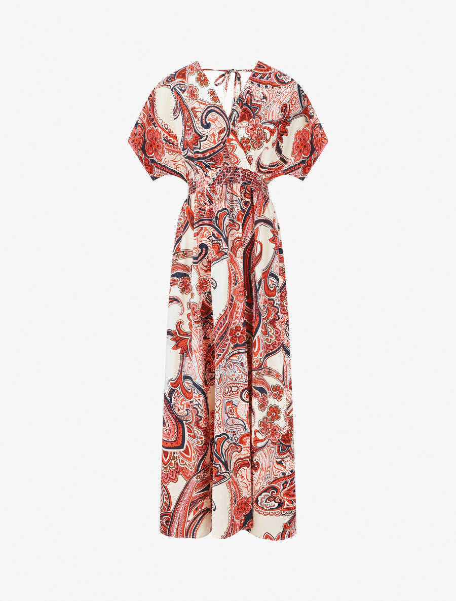 Robe longue manches courtes imprimé cachemire - Rouge - 1