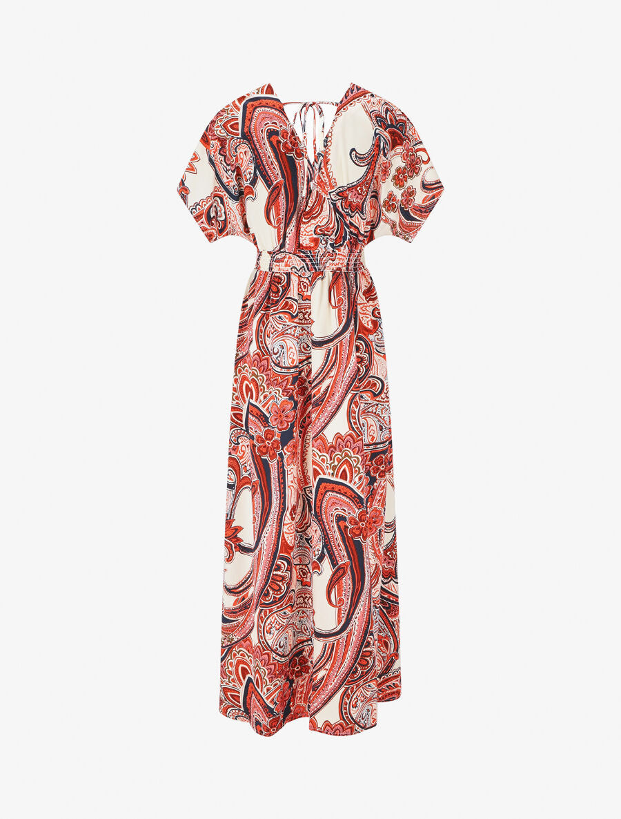 Robe longue manches courtes imprimé cachemire - Rouge - 2