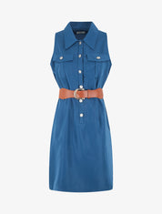 Robe unie style chemise sans manches - Bleu - 5