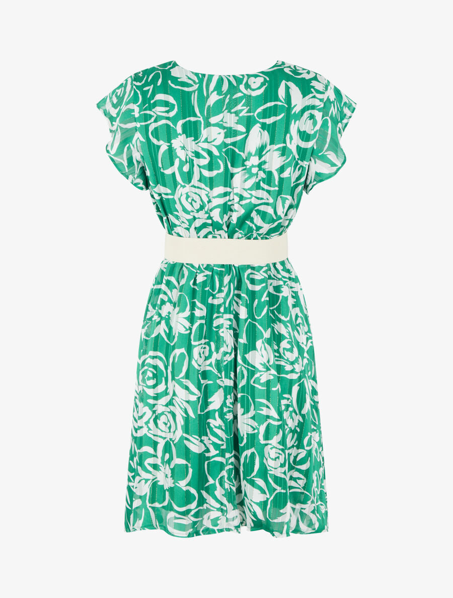 Robe mi-longue imprimé floral irisé - Vert - 2
