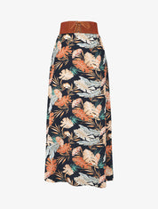 Jupe longue imprimé feuilles tropicales - Marine - 1