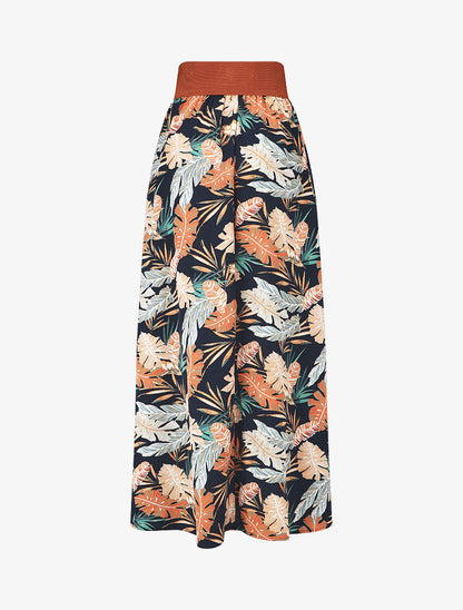 Jupe longue imprimé feuilles tropicales - Marine - 2