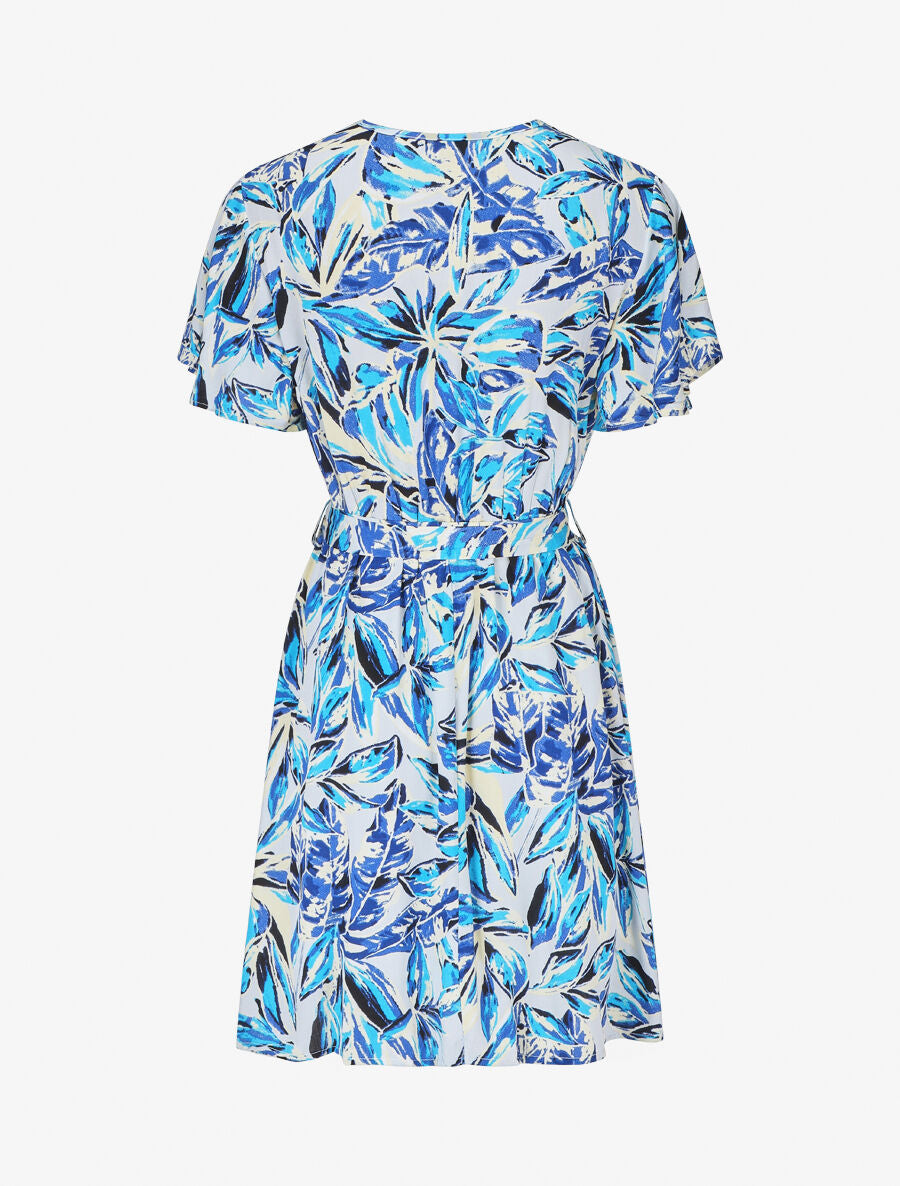 Robe mi-longue imprimé feuillage - Bleu - 2