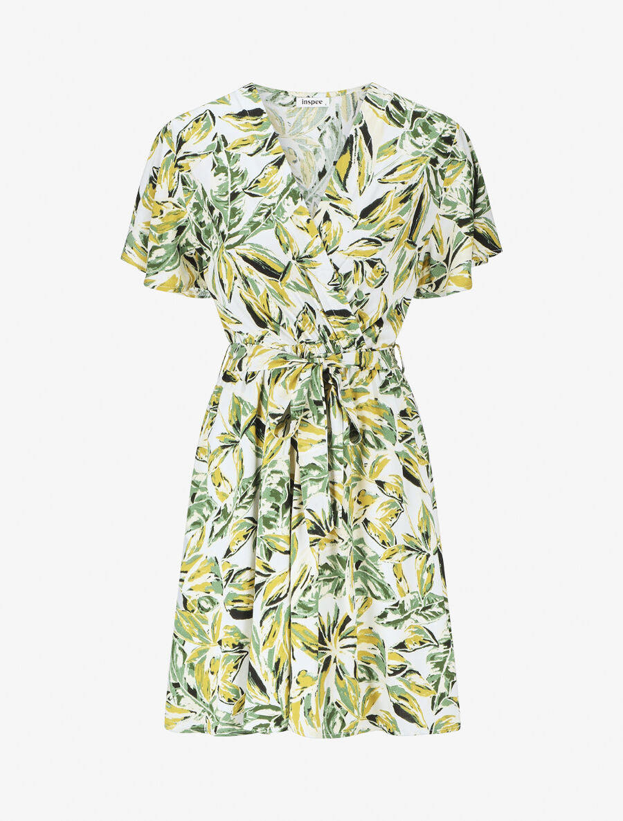 Robe mi-longue imprimé feuillage - Vert - 5