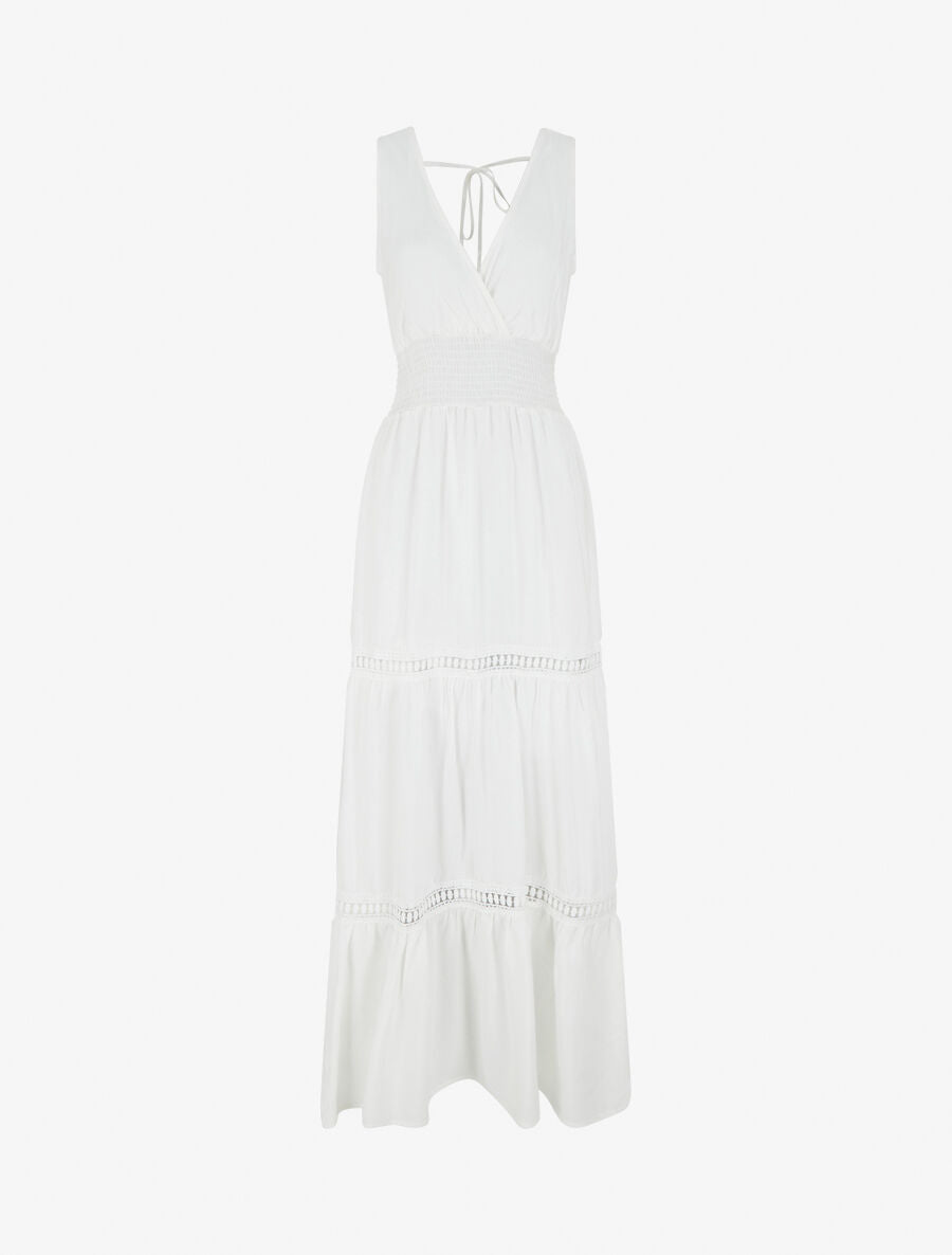 Robe longue élastiquée et liens à nouer - Blanc - 4