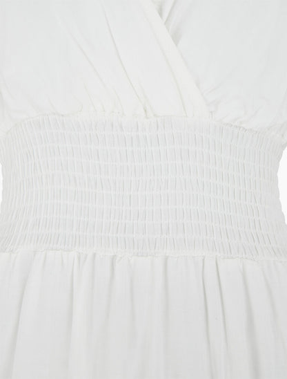 Robe longue élastiquée et liens à nouer - Blanc - 3