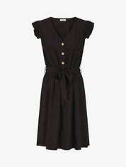 Robe mi-longue unie - Noir - 5