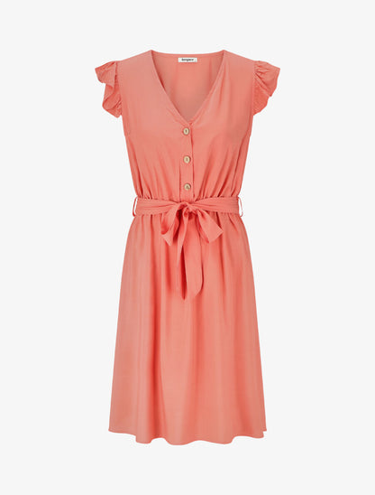 Robe mi-longue unie - Corail - 1