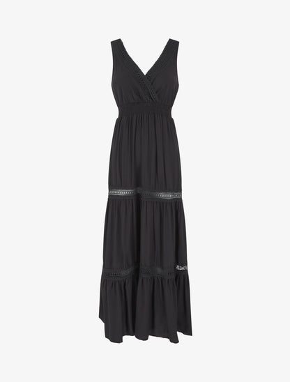 Robe longue unie ajourée - Noir - 1