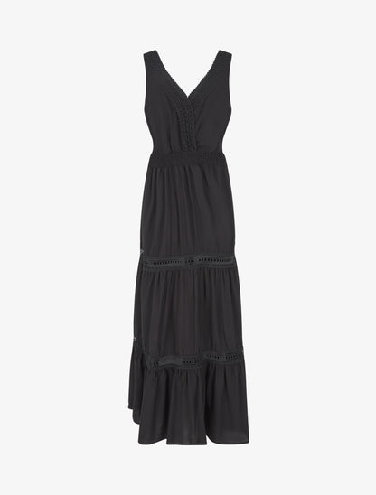 Robe longue unie ajourée - Noir - 2