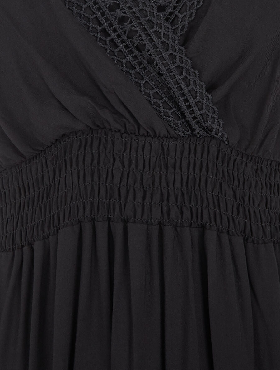 Robe longue unie ajourée - Noir - 3
