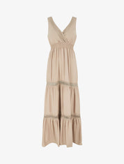 Robe longue unie ajourée - Beige - 1