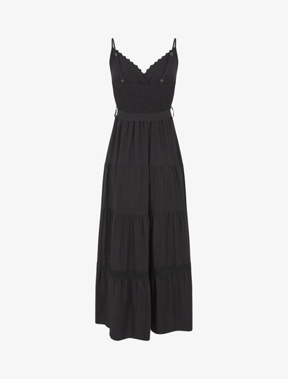 Robe longue unie élastiquée - Noir - 2