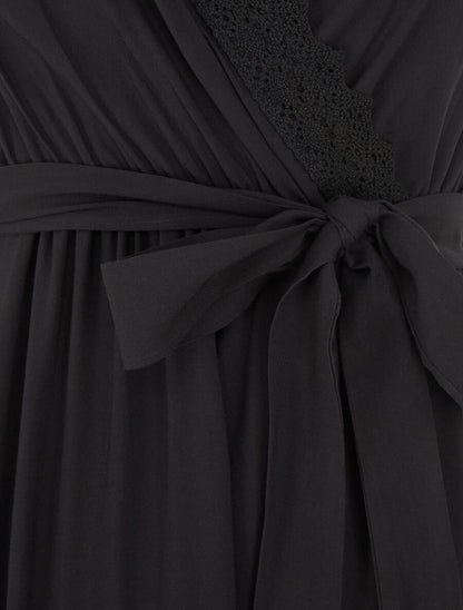 Robe longue unie élastiquée - Noir - 3