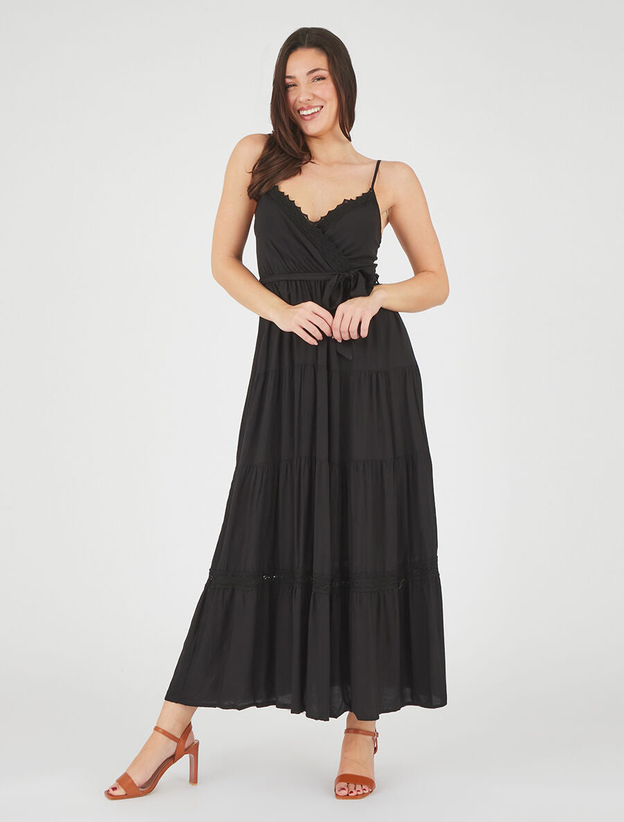Robe longue unie élastiquée - Noir - 4
