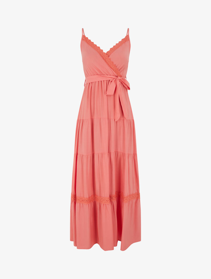 Robe longue unie élastiquée - Corail - 5