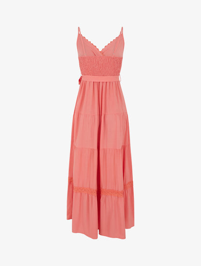 Robe longue unie élastiquée - Corail - 2