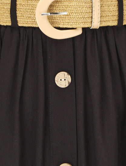 Jupe longue à boutons décoratifs - Noir - 3