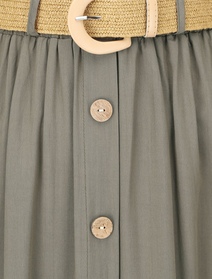 Jupe longue à boutons décoratifs - Kaki - 3