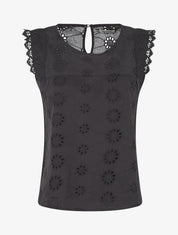 Top droit sans manches en broderie anglaise - Noir - 1