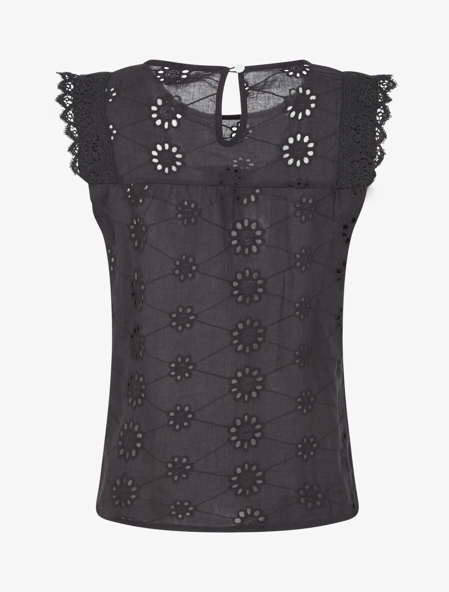 Top droit sans manches en broderie anglaise - Noir - 2
