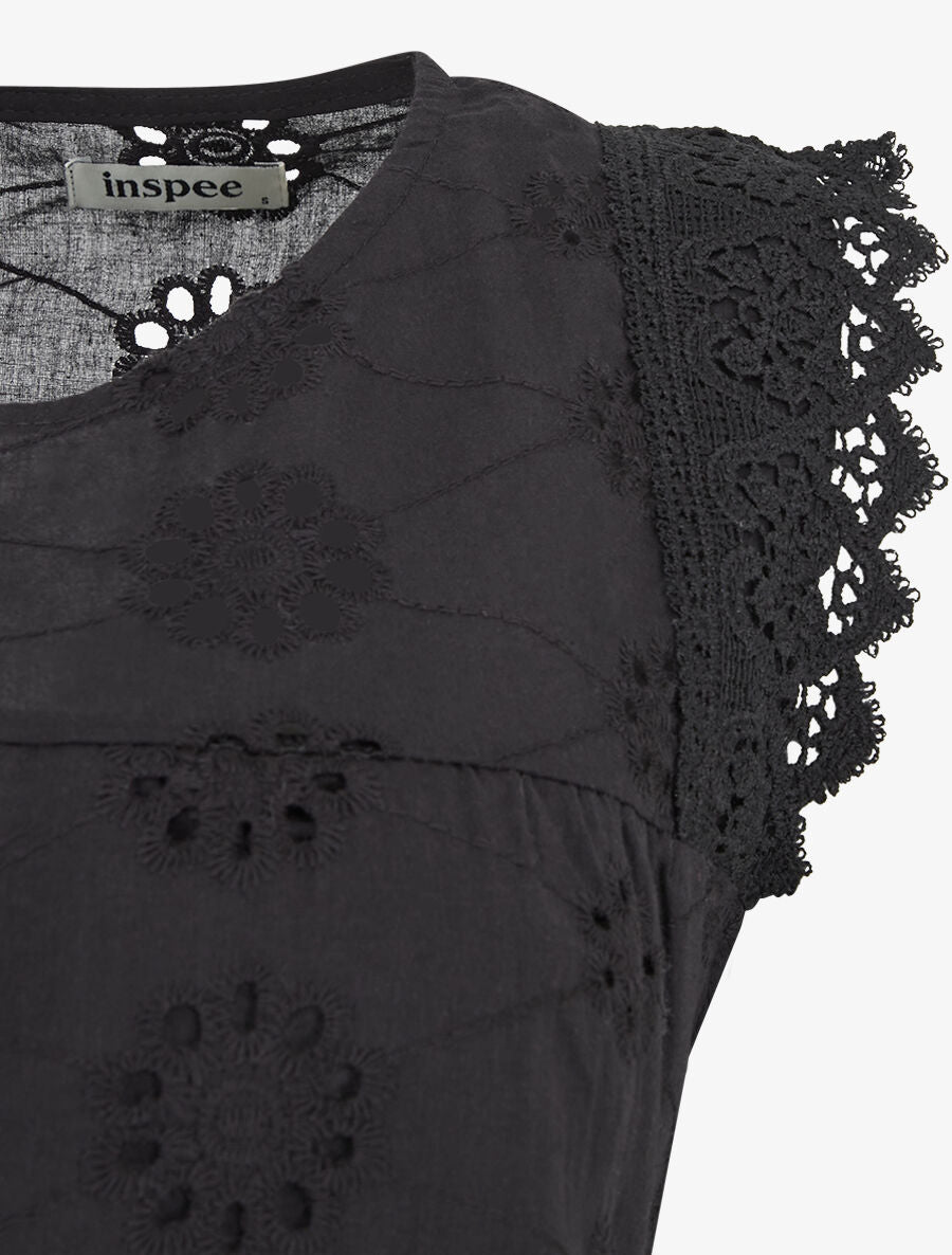 Top droit sans manches en broderie anglaise - Noir - 3