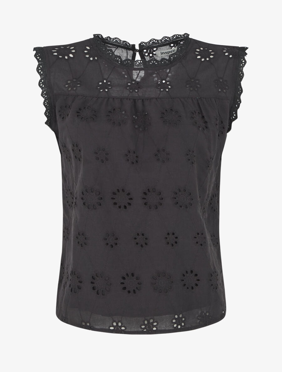 Top droit en broderie anglaise - Noir - 4