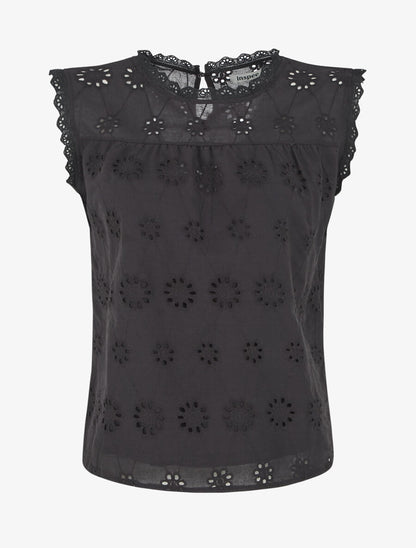 Top droit en broderie anglaise - Noir - 4