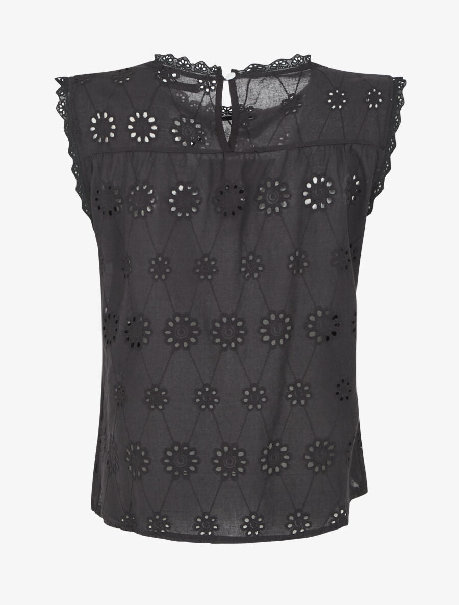 Top droit en broderie anglaise - Noir - 2
