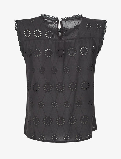 Top droit en broderie anglaise - Noir - 2