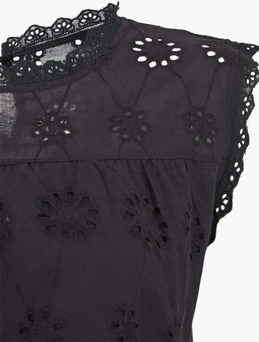 Top droit en broderie anglaise - Noir - 3