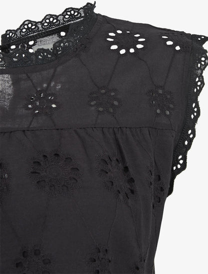 Top droit en broderie anglaise - Noir - 3