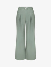 Pantalon ample taille haute à boucle style maillon - Vert gris - 1