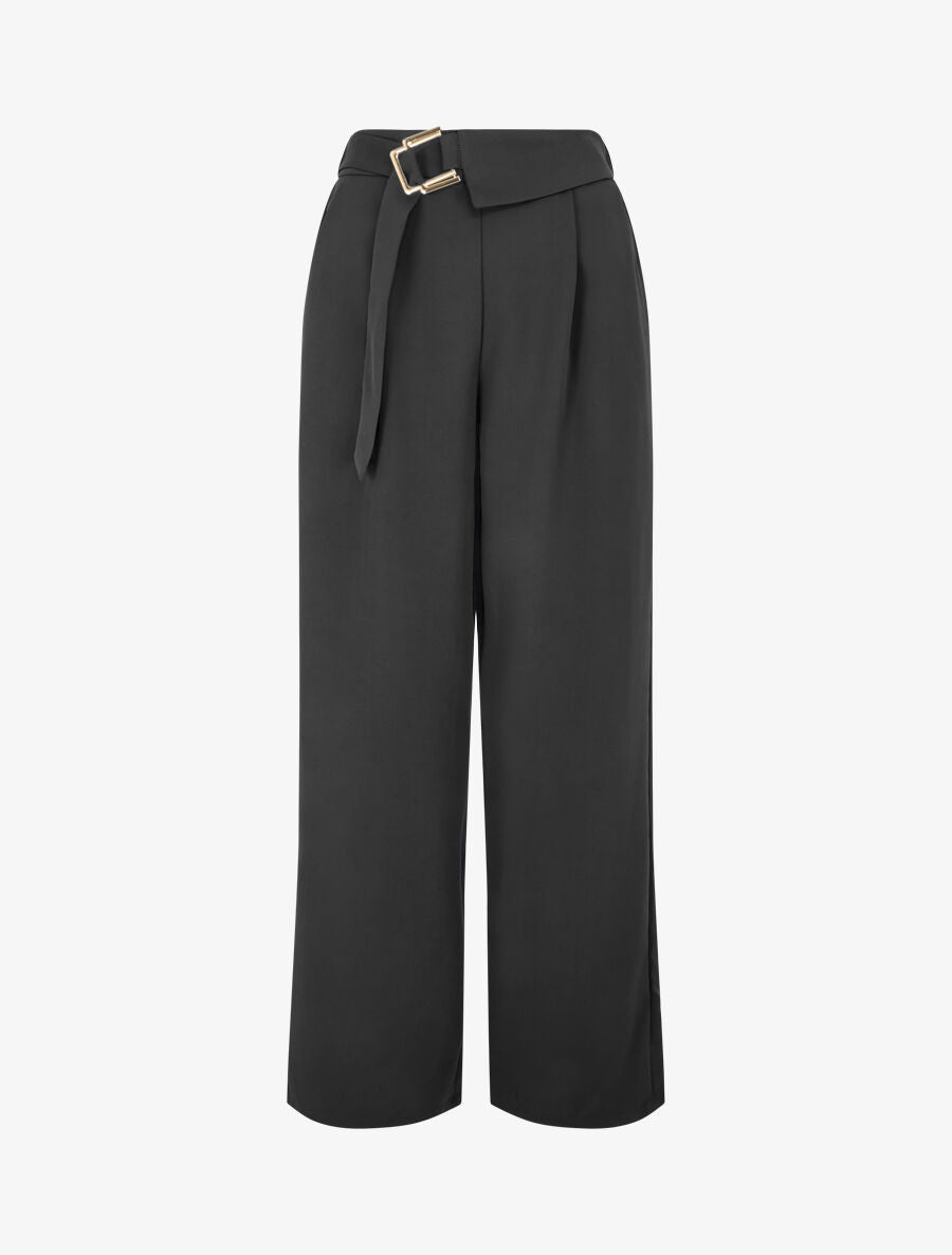 Pantalon ample à double boucles dorées - Noir - 4